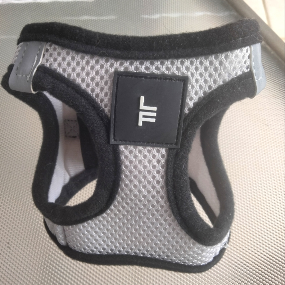 XS dog harness gray with black piping
